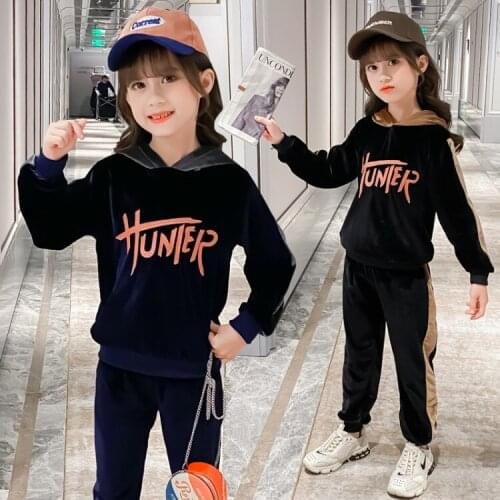 2020 Fashion Toddler Girl Clothes Black Clothes For Girls Hoodies Top + Pant Childrens Winter Suit Kids Clothes For 4-12 Age