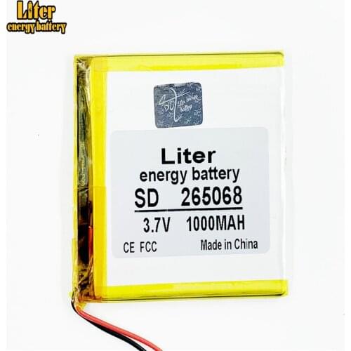 3.7V 1000mAh 265068 plug Lithium Polymer Rechargeable Battery for Mp3 Mp4 Mp5 DIY PAD DVD E-book bluetooth headset