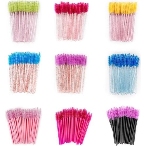 50PCS Disposable Eyebrow Eyelash Brushes Comb Eyelash Spoolies Lash Wands Makeup Brushes Mascara Wands for Eyelash Extensions