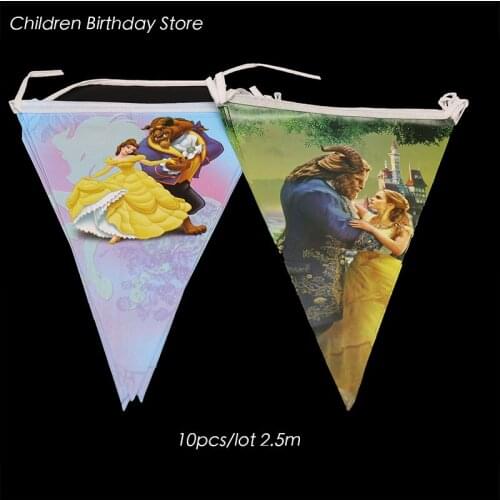 10pcs/lot Beauty and Beast party banners kids birthday party decorations Beauty party flags Beauty and Beast party supplies