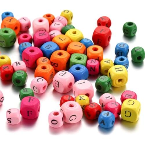 50-100Pcs/Lot 8 10mm Square Wooden Beads Mixed Color Letter Spacer Loose Bead Bracelet for DIY Jewelry Making Findings Supplies