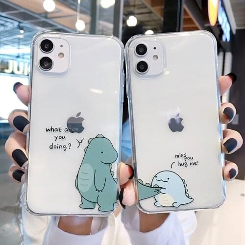 Cartoon Dinosaur Couple Phone Case For iphone 7 8 Plus Cute Dragon Soft Back Case For iphone 11 Pro Max X XR XS MAX Clear Cover