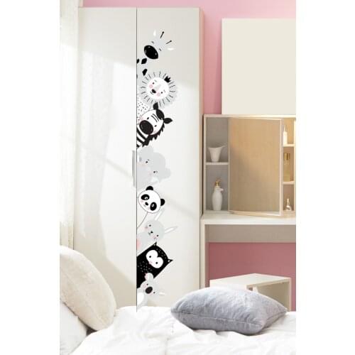 Black White Animal Themed Door Cabinet Wall Adhesive Set Kids Nursery Baby Home Decor Self-Adhesive Foil Wallpaper Pleasant