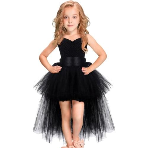2-8Y Black Girls Tutu Dress Tulle V-neck Train Girl Evening Birthday Party Dresses Kids Girl Ball Gown Dress Halloween Costume