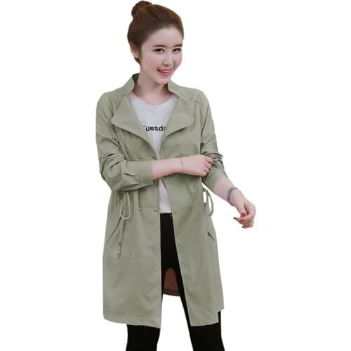 Double-breasted windbreaker jackets female 2020 spring new long section Korean thin coats womens Harajuku wild loose tide