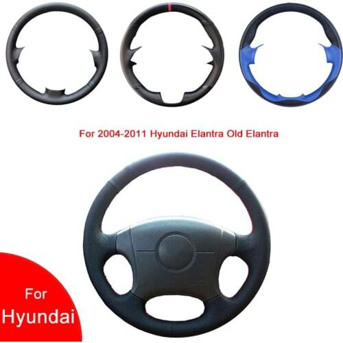 Breathable Punch Hand-Stitched Black Artificial Leather Car Steering Wheel Cover For Hyundai Elantra Old Elantra 2004-2011