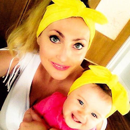 2 Pcs/Pair Kid Girls Mother Daughter Rabbit Ear Bow Headband Elastic Hair Band