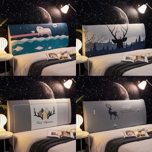 Elastic All-inclusive Headboard Cover with Plant Animal Printed Dust Proof Bed Head Cover Nordic Bed Head Back Protector 220cm