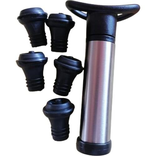 Wine Preserver Vacuum Air Pump 5 Wine Bottle Stoppers Durable Stainless Steel Construction Airtight, Leak-Proof Seal Easy