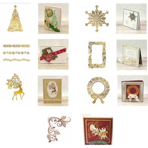 Hot Foil Plate Christmas Tree Wreath Deer Snowflake Border Leaves Frame Decor. for DIY Scrapbooking New 2019 Paper Cards Crafts