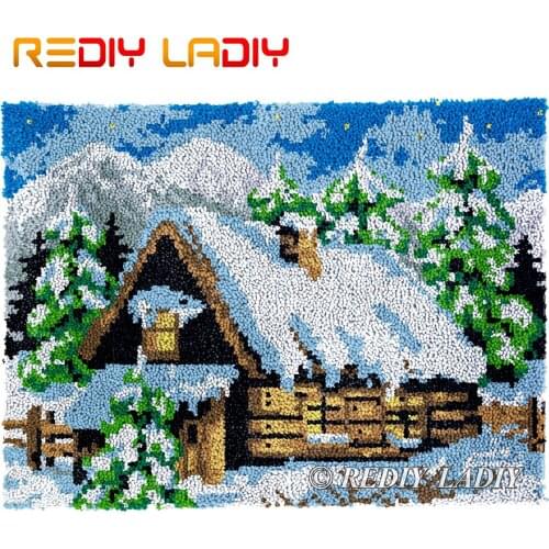Latch Hook Kits DIY Carpet Rug Snow Cottage Plush Wall Tapestry Kits Crochet Floor Mat Thick Yarn Cushion Arts & Crafts 81*61cm