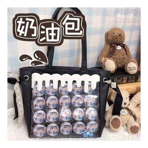 Cream Itabag PU Leather Transparent Badge Dolls Handbag Shoulder Bag Cosplay Harajuku Lolita Girl JK Uniform Anime Student Bags