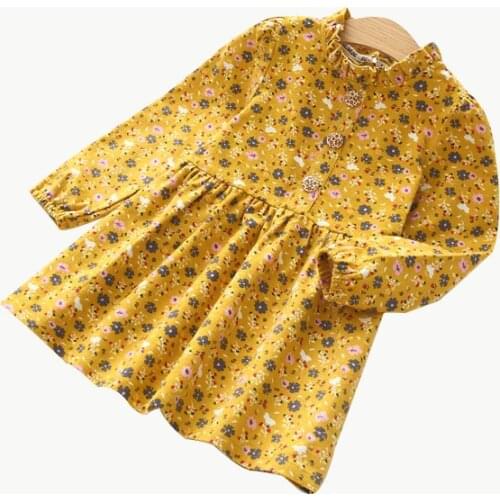 Toddler kids Baby Girls Dress autumn casual Flower Print Lace Half High Collar Long Sleeve Button Ruffle Dresses