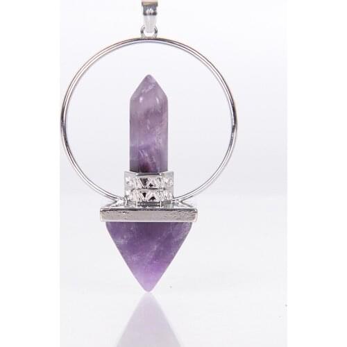 Natural Stone Pendulum for Dowsing Hexagonal Prism Pyramid White Pink Crystal Obsidian Pendants D187