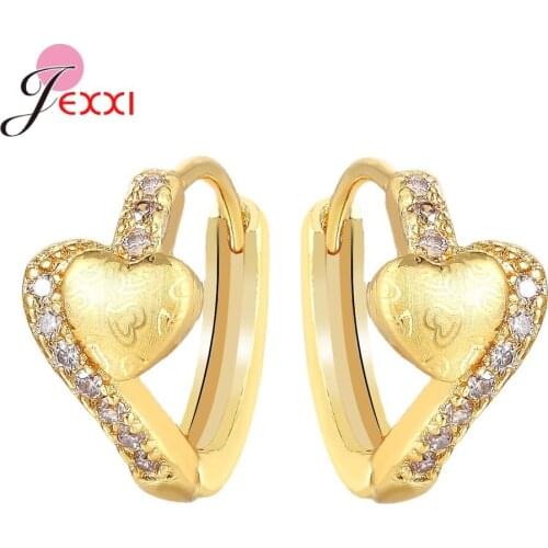 Minimalist Sweet Gold Color Heart Hoop Earrings for Women Girl Heart-shaped Zirconia Piercing Earrings Party Jewelry