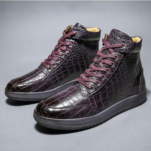 Luxury Purple Snake Skin Winter Boots Men High Top Shoes Large Size 46 Warm Add Velvet Men Martin Boots Ankle Men Leather Boot