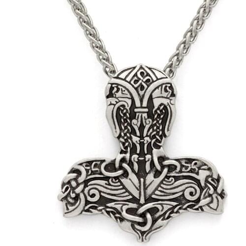 Men viking thor odin face wolf Hammer Of Thor Mjolnir Pendant Necklace Nordic Scandinavian Viking