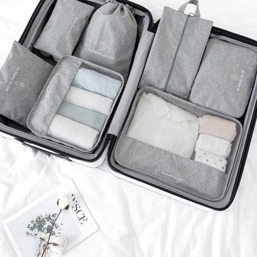 Travel Storage Bag Set Nordic Style Oxford Cloth Simple Clothing Sorting Home Storage Organization Accessories Supplies 7 pieces