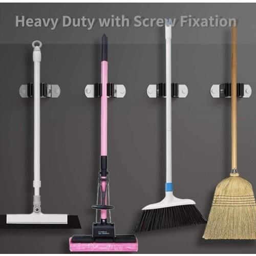 Broom Mop Holder Wall Mounted, 4PCS Broom Holder Stainless Steel Wall Organizer, Garage Tool Hanger Screw Mounted