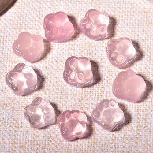 Natural beautiful strawberry crystalTransparent quartzstone hand-carved cute cat paw Fashion for gifts