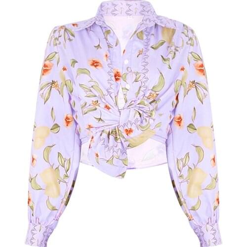 Autumn Women Shirt Elegant Female V Neck Printed Tops Vintage Holiday Fashion Blouse