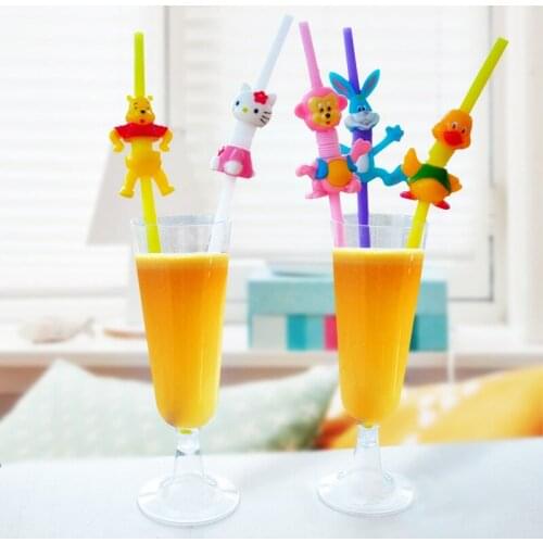 Plastic Cute Cartoon Animal Bending Straight Drinks Straws Colorful Reusable Drinking Straw For Children Drinking Water Drinks