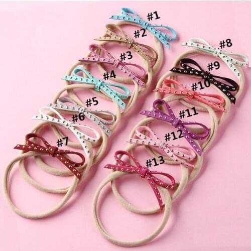Rivet Faux Leather Hair Bow With Nylon Headbands Faux Leather Knot Headband Leather Stud Headbands 36Pcs