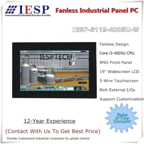 19 inch fanless industrial panel pc, 16:9 LCD, Core i3-4005U CPU,4GB RAM/500GB HDD, 4xRS232, 4xUSB, 19 inch panel pc, HMI