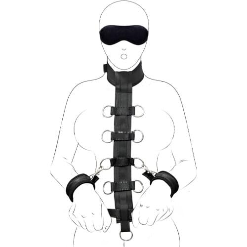 Adjustable BDSM leather Bondage Handcuff eye mask collar Restraints Neck Ankle Strap Kit slave Erotic flirting unisex toy couple