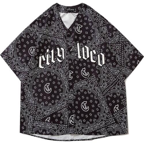 Men Harajuku Vintage Paisley Printed Shirt Blouse Unisex Oversize Short Sleeve Summer Hawaii Beach Holiday Loose Shirts Tops