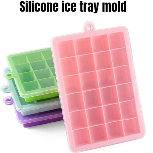 24 Grids 15 Grids Square Silicone Ice Trays with Lids, Household Ice Cube Molds, Baby Food Supplement Molds, Food Grade
