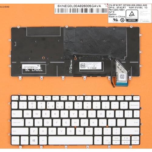US New Replacement Keyboard for DELL XPS 13 9370 9380 Laptop White with Backlit NO Frame