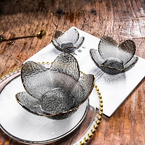 Japanese Style Flower Petal Gilt Rim Glass Bowl Small Plate Clear Glass Cherry Blossom Petal Bowl Tableware Kitchen Accessories