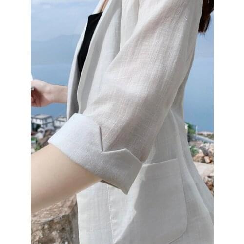 Thin section linen suit female 2020 spring and summer new British style casual wild cotton and linen small suit large size coat