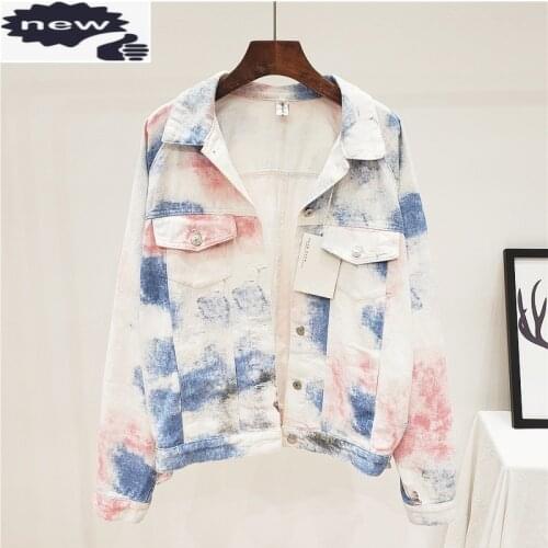 Street Women Loose Denim Short Coat Fashion Single Breasted Mixed Colors Cowgirl Jacket Boyfriend College Outerwear Female