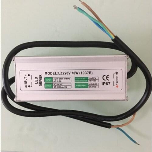 70W IP67 Waterproof Integrated LED Driver Power Supply Constant Current AC85-265V 2100mA for 70W LED downlight/Bulb