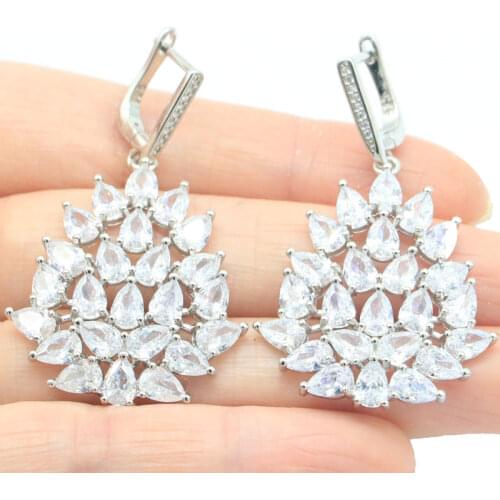 35x11mm 2021 SheCrown Romantic Pink Tourmaline CZ Gift For Ladies Silver Earrings