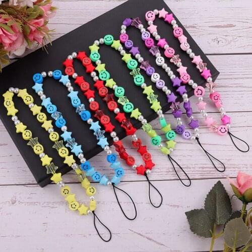 2021 Colorful Polymer Clay Smile Beads Lanyard Strap Cord for Mobile Phone Anti-lost Chain for Women Cellphone Chain Accessories
