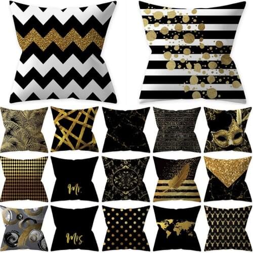 1Pcs Golden Black Pattern Decorative 45x45CM Cushion Cover Polyester Throw Pillowcase Sofa Home Car Seat Decorative PillowCover