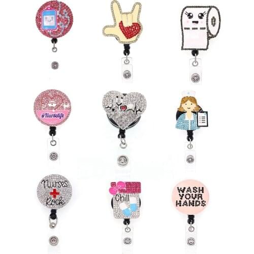 10pcs/lot New Rhinestone Medical White Smile Toilet Paper Shapre Retractable Badge Holder Nursing Badge Reel