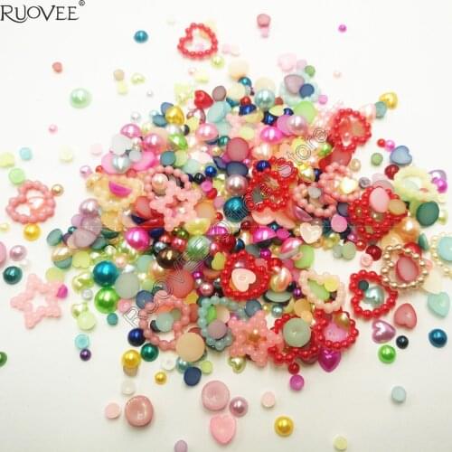 1000pcs/lot x Mixed Random Colors Heart &Star Shape Flatback Round Pearls for DIY Nail Art Decorations -Free shipping
