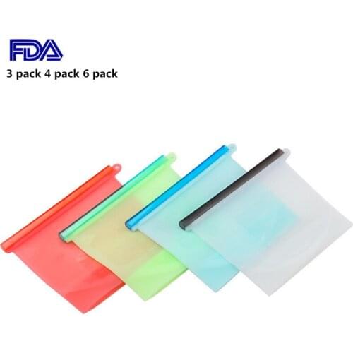 4PCS 500ml/1000ml/1500ml Silicone bag snack food Ziplock bag for fruit liquid storage bag refrigerator storage bag