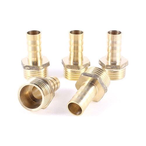 5 Pcs 1/2"PT Male Thread to 12mm Hose Barb Brass Straight Coupling Fitting Free shipping
