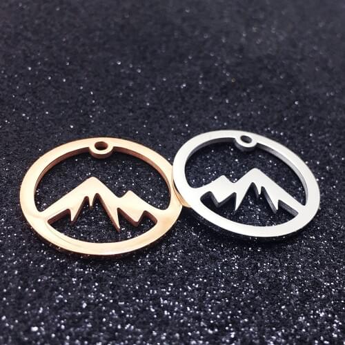 50pc 25mm Mirror polish Stainless Steel Round Hollow Mountain Charm For Necklace/bracelet Women Handmade Jewelry wholesale