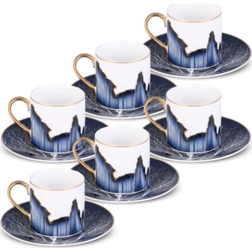 6 Blue Coffee cup Porcelain 12 Pcs English Coffee Cup Set Gift for Christmas Gift for Housewarming Tea Cup Glass