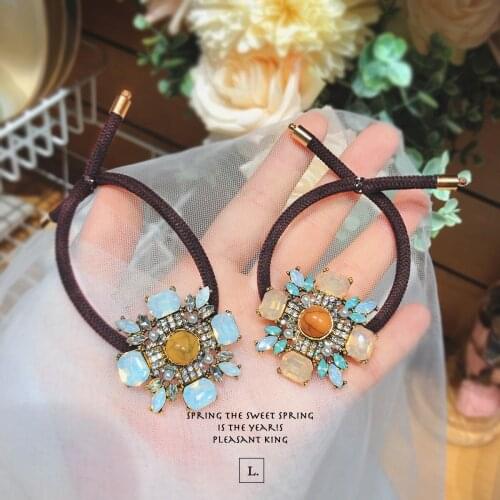 Snowflake Rhinestone Hair Accessories Elastic Hair Bands Ethnic Style Colored Crystal Acrylic Hair Ties Ropes Headwear Wholesale