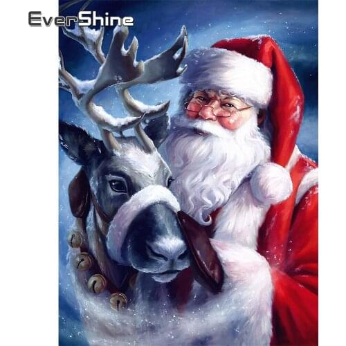 EverShine Diamond Embroidery Full Drill Square Santa Diamond Painting Christmas Deer Mosaic Night Picture Rhinestones Room Decor