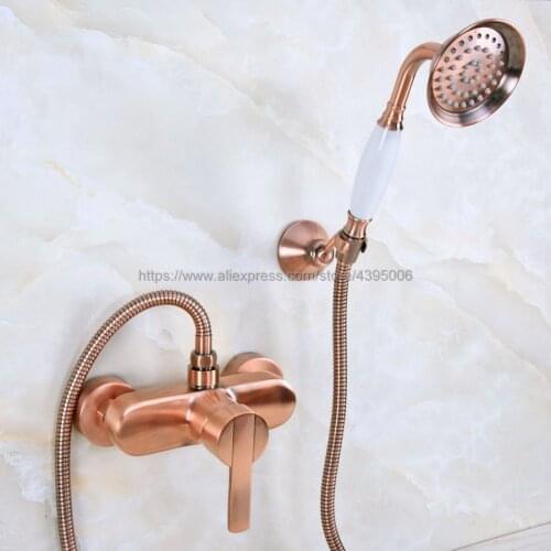 Antique Red Copper barth Shower Faucet Wall Mounted Single Handle Bathroom Shower Mixer Faucet with Hand Shower Bna291