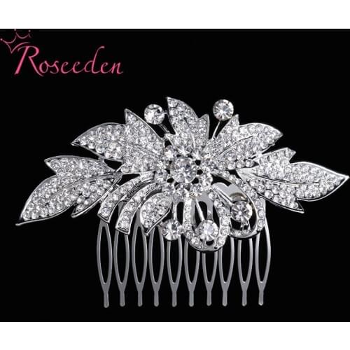 Free Shipping Delicate Wedding Hair Comb Big Leave Shape Rhinestones Hair Accessories Princess Party Jewelry RE805