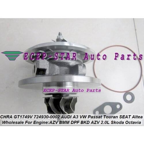 Free Ship Turbo CHRA Cartridge GT1749V 724930 724930-5009S Turbocharger For AUDI A3 Altea Skoda VW Passat B6 Touran BKD AZV 2.0L